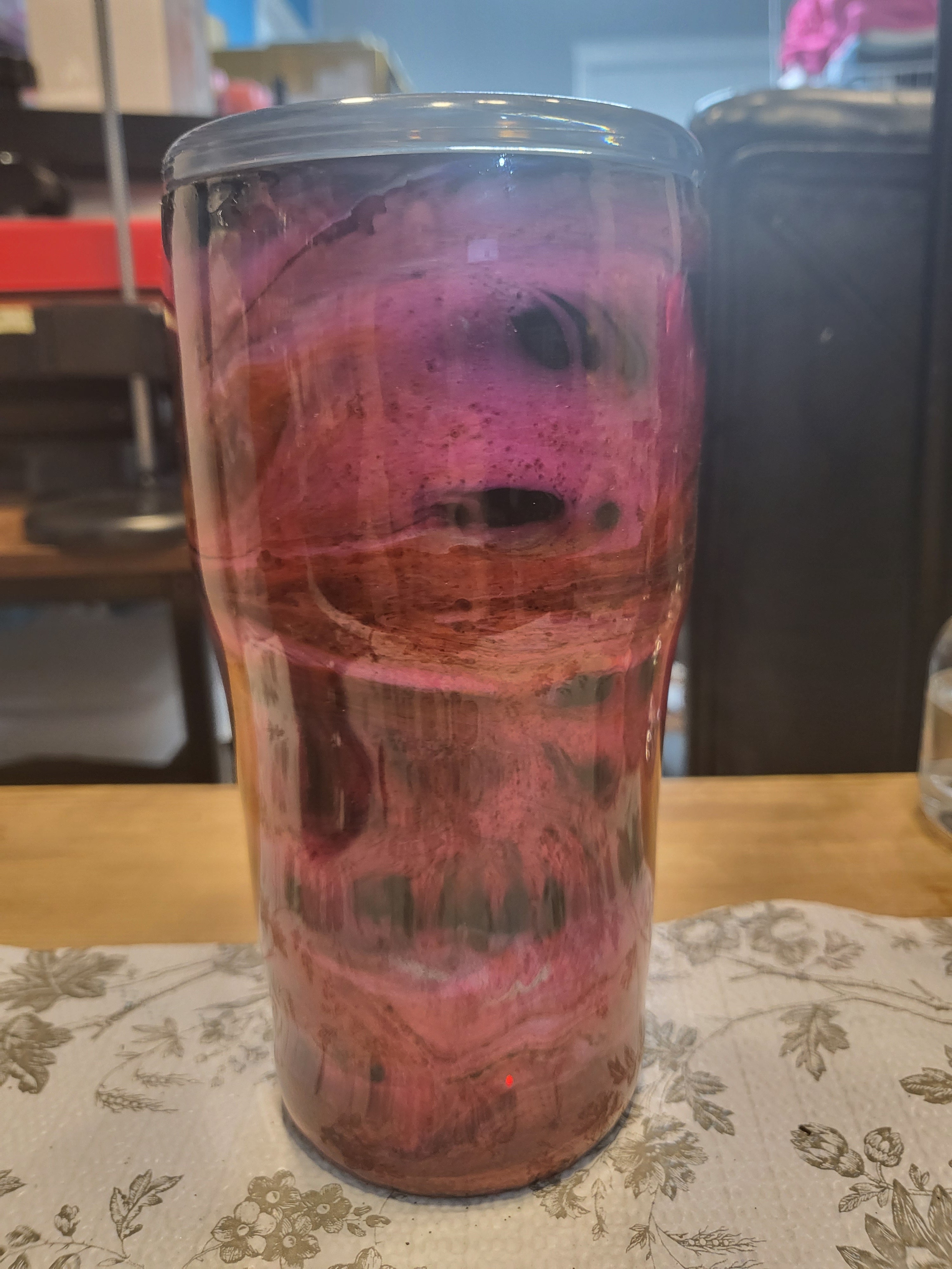 20oz pink, red, back alcohol swirl tumbler-ready to ship