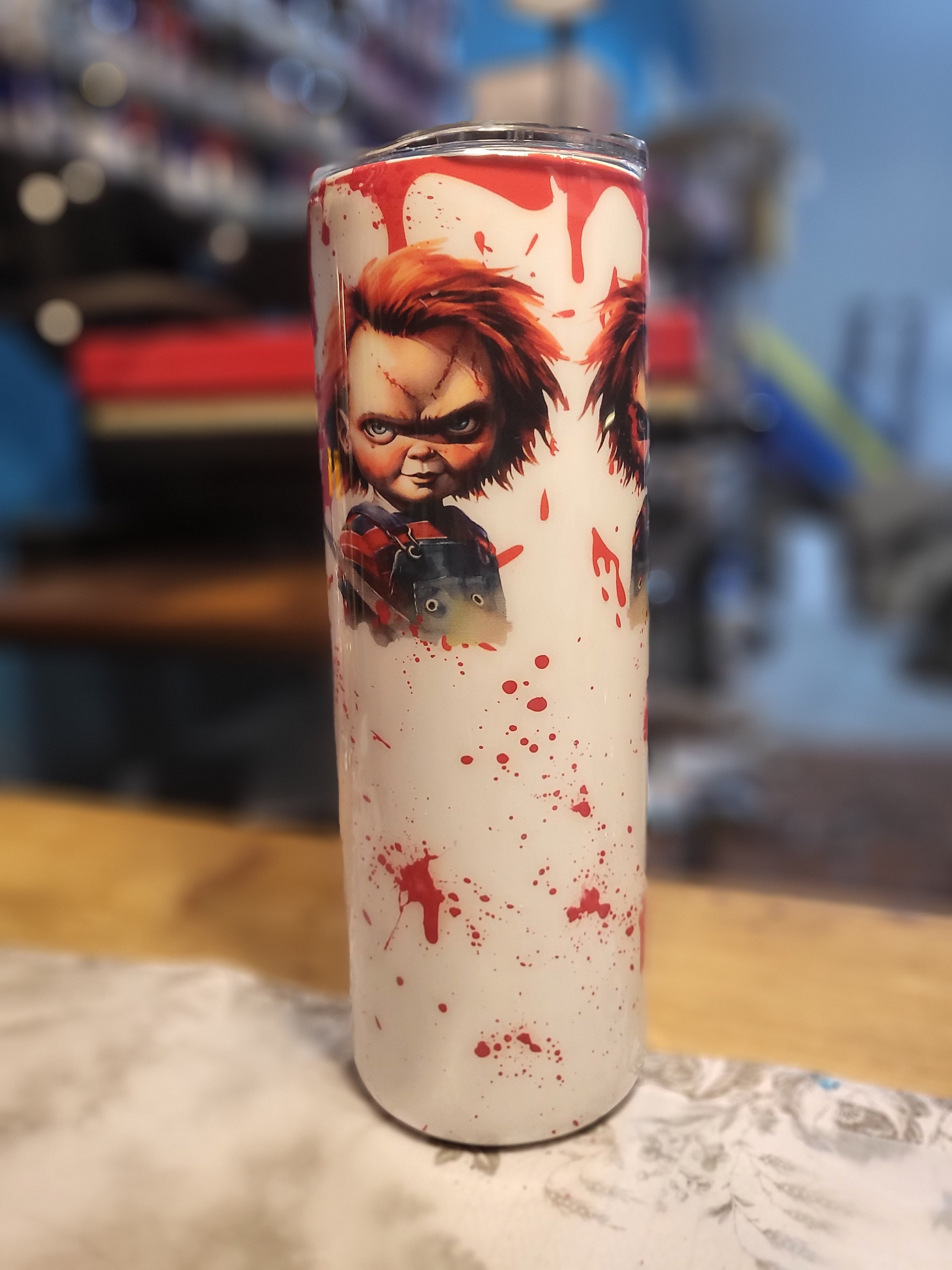 20oz chucky tumbler-uv changes to blue in sunlight-ready to ship