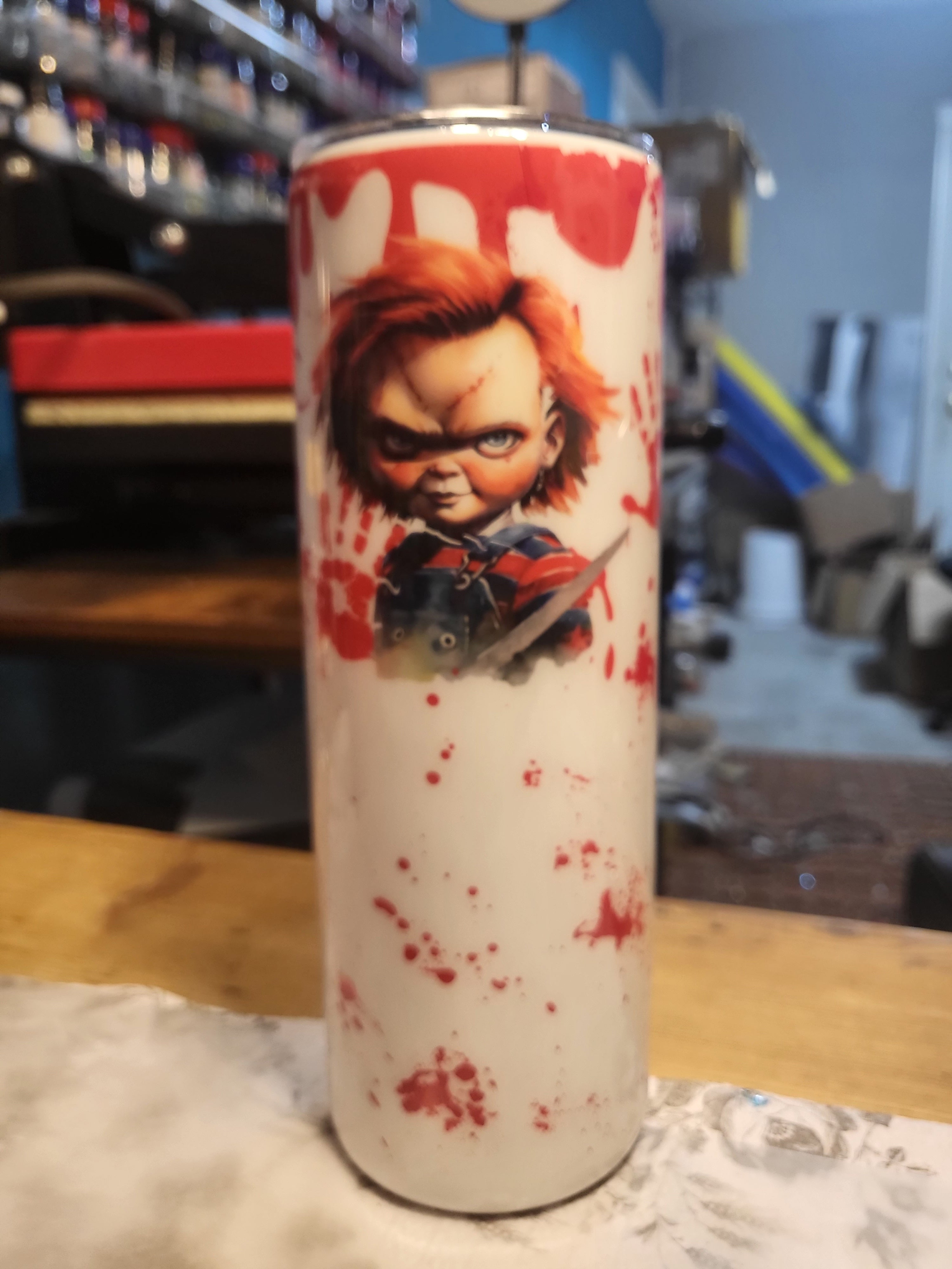 20oz chucky tumbler-uv changes to blue in sunlight-ready to ship