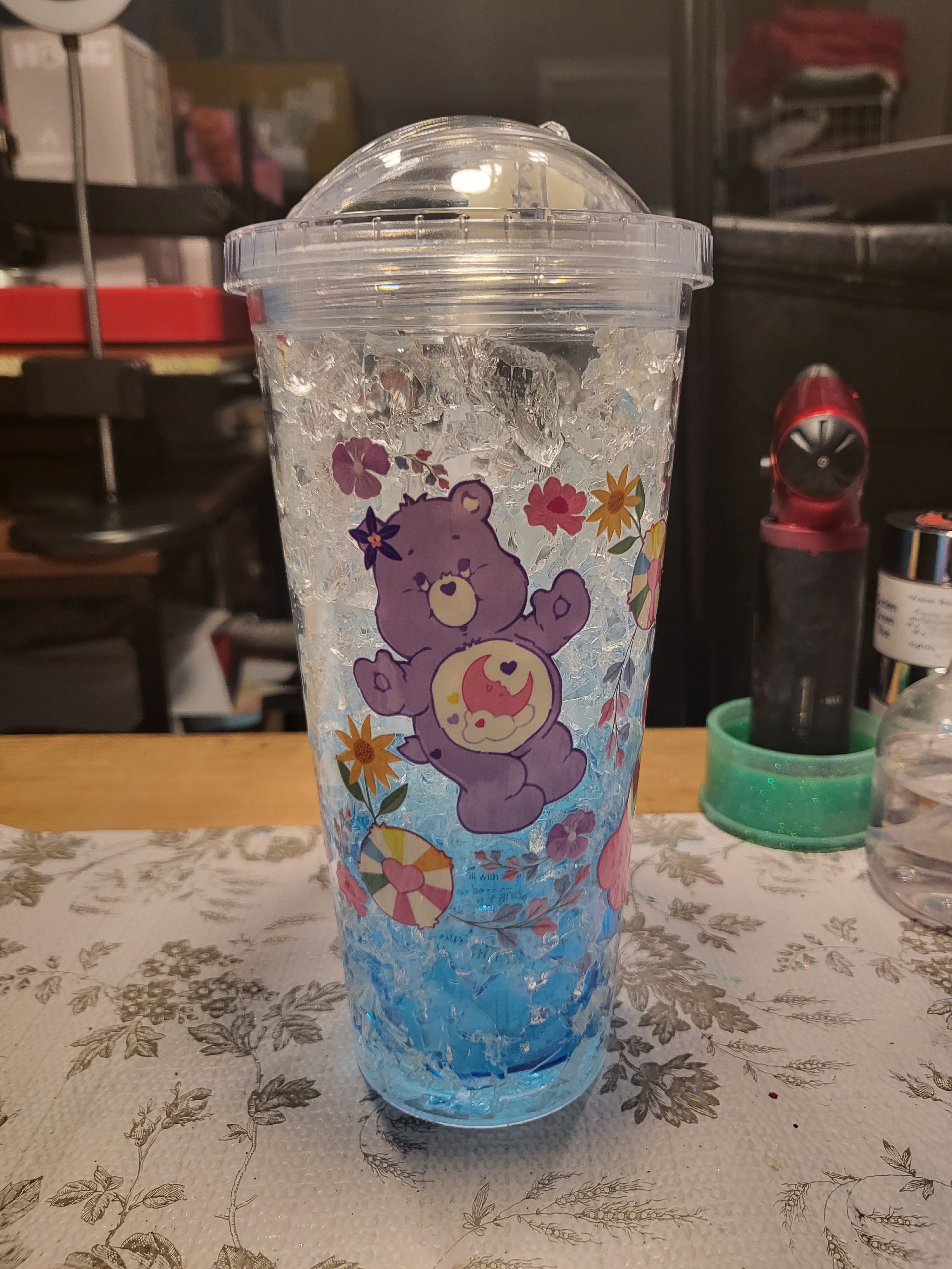 20oz plastic dome tumbler purple with bears-ready to ship