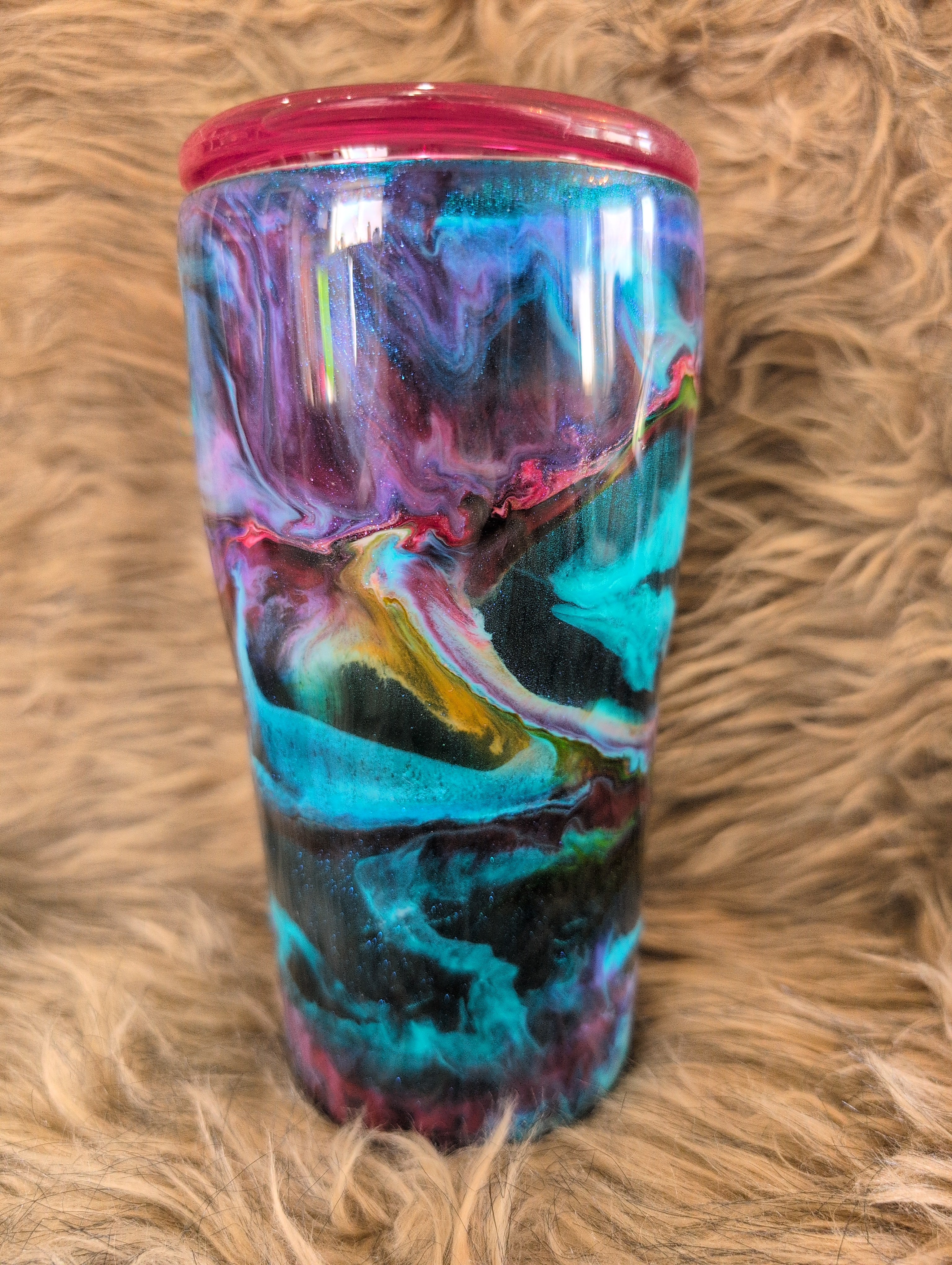 #3 20oz alcohol ink/pink lid-ready to ship